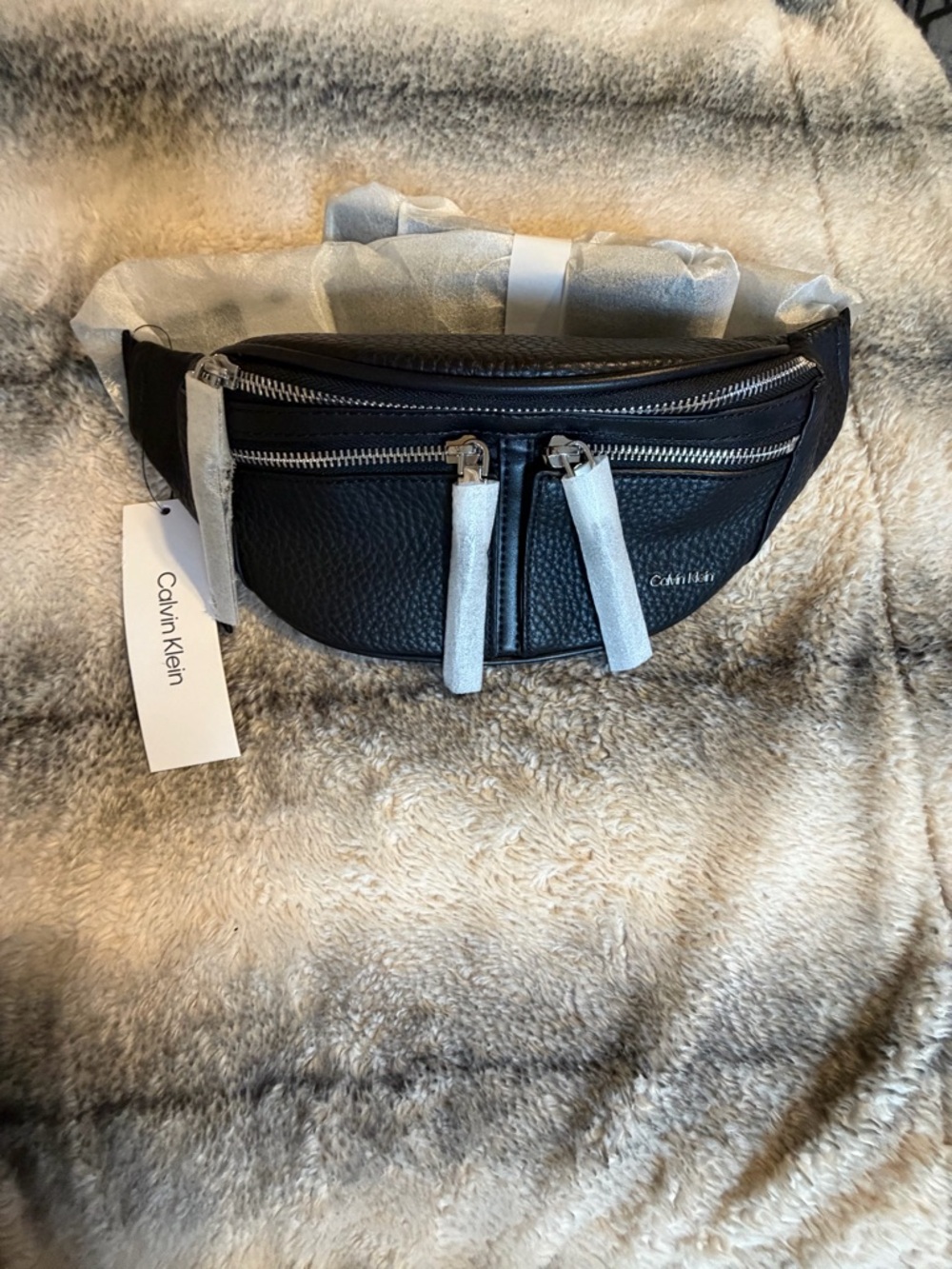 Calvin Klein Marlow Black Pebbled Leather Waist Bag